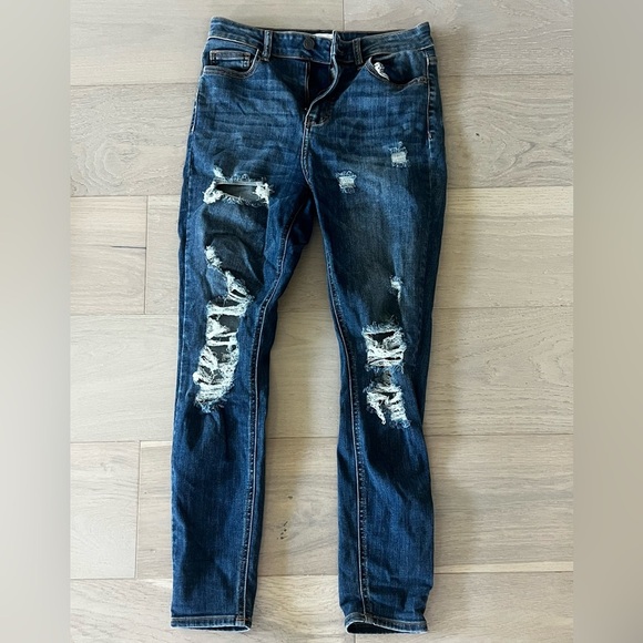 Cello Dark Blue Distressed Skinny Jeans - Picture 1 of 8